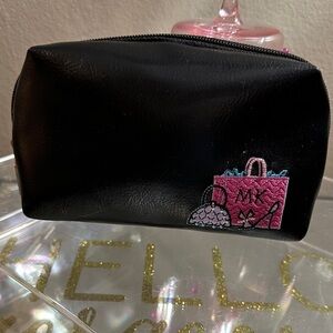 Mary Kay Black Cosmetic Bag with Pink and Silver Embroidery